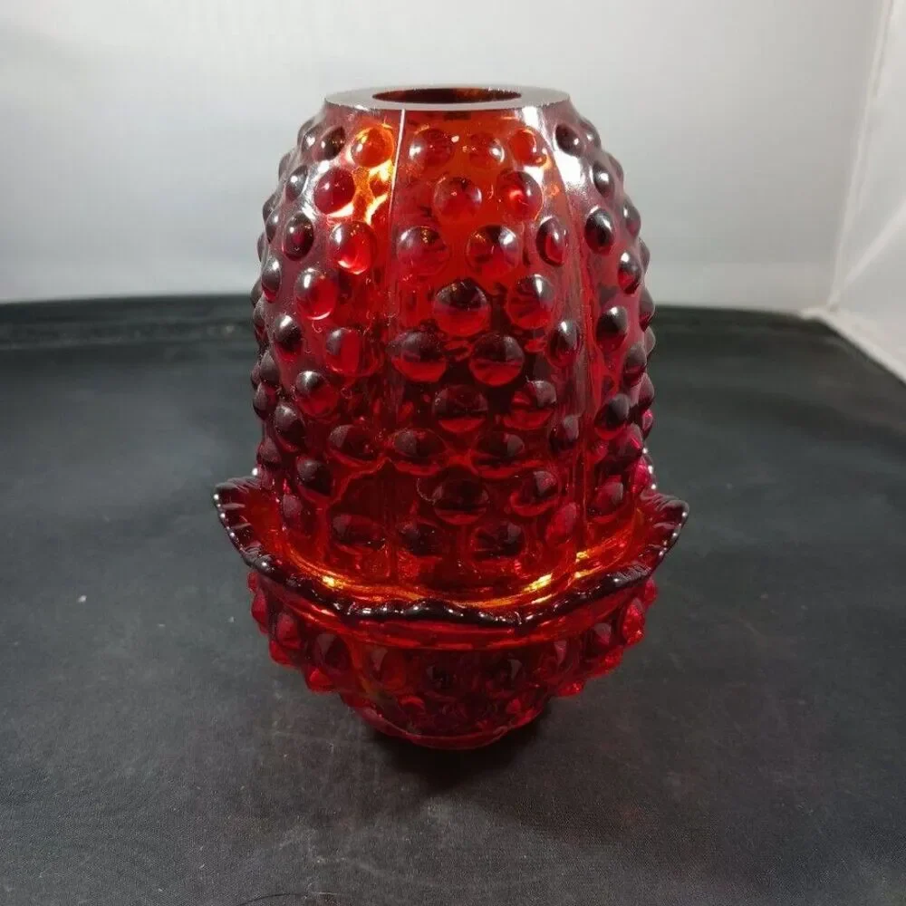 Fenton Art Glass MCM Hobnail Amberina Fairy Lamp